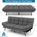 Futon Sofa Bed, Memory Foam Foldable Couch Convertible Loveseat Sleeper Daybed with Adjustable Armrests for Small Space