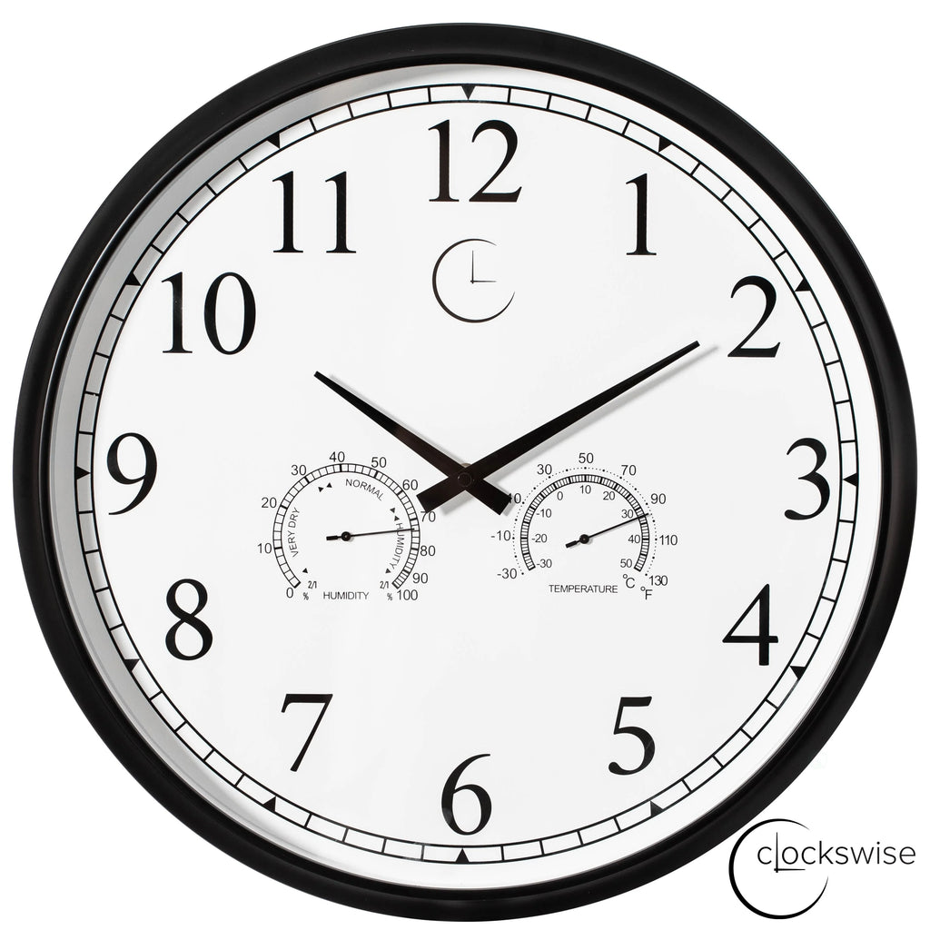 Large Outdoor Wall Clock Thermometer Combo, Waterproof Silent Garden Weather Station Home Indoor Patio Pool Black