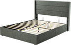 ALLEWIE Queen Size Lift Up Storage Bed with Wingback Headboard
