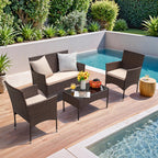 Homall 4 Pieces Outdoor Patio Furniture Sets Rattan Chair Wicker Set