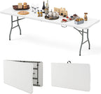 8ft Plastic Folding Table, 350 LBS Outdoor Heavy Duty Folding Tables with HDPE Tabletop, Handle