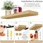 Sorbus Floating Wall Shelves Wood Wall Mounted Decor for Books and Storage with Invisible brackets - Set of 3