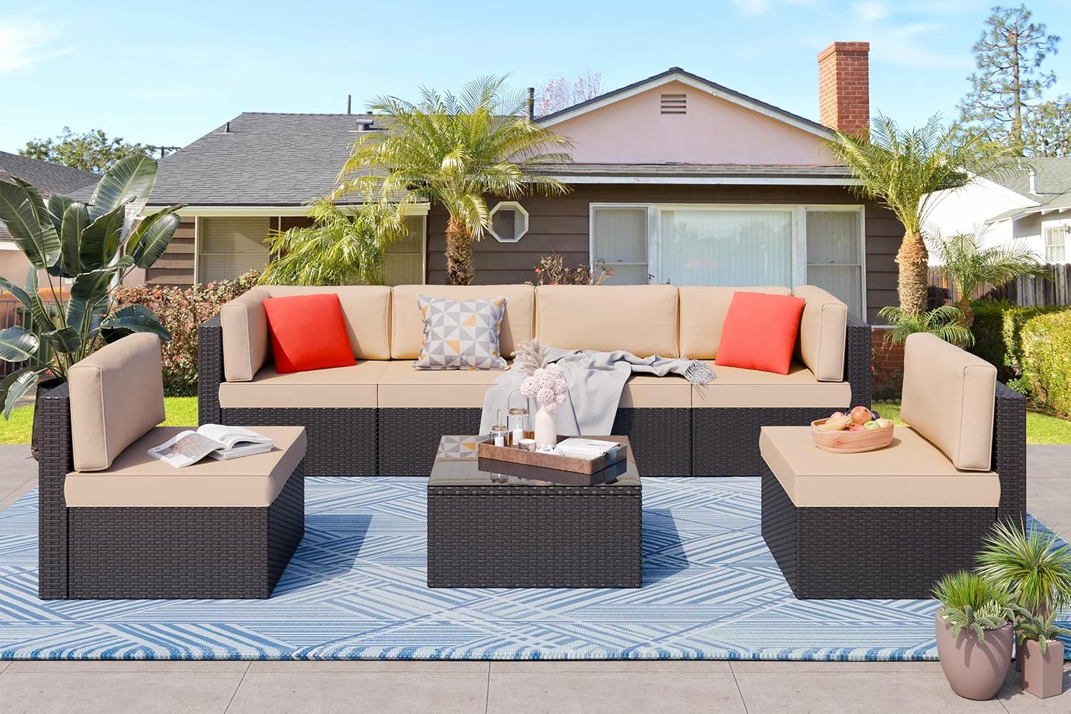 VONGRASIG 5 Piece All-Weather Patio Furniture Set with Ottoman