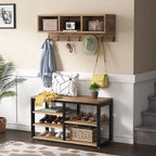 Entryway Coat Rack Shoe Bench Set, Industrial Hall Tree Coat Shoe Rack