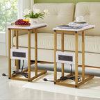 Javlergo Set of 2 C-Shaped Sofa Side Table, Small End Table for Living Room, Narrow Bedside/TV Tray Table