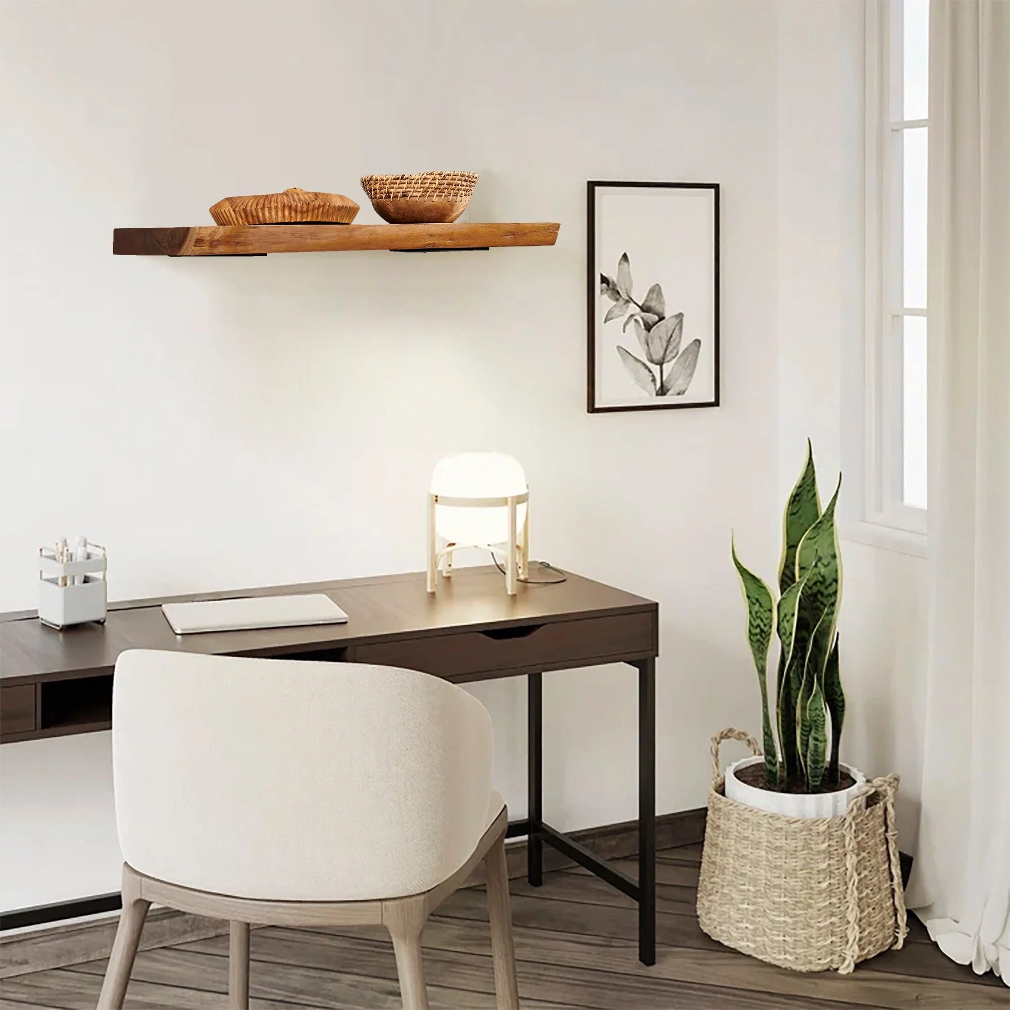Home Soft Things 1 PieceTeak Shelf With Live Edge Wooden Wall Shelves