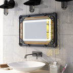 Furniture of America Inyo Industrial Metal Wall Mirror with LED Lights
