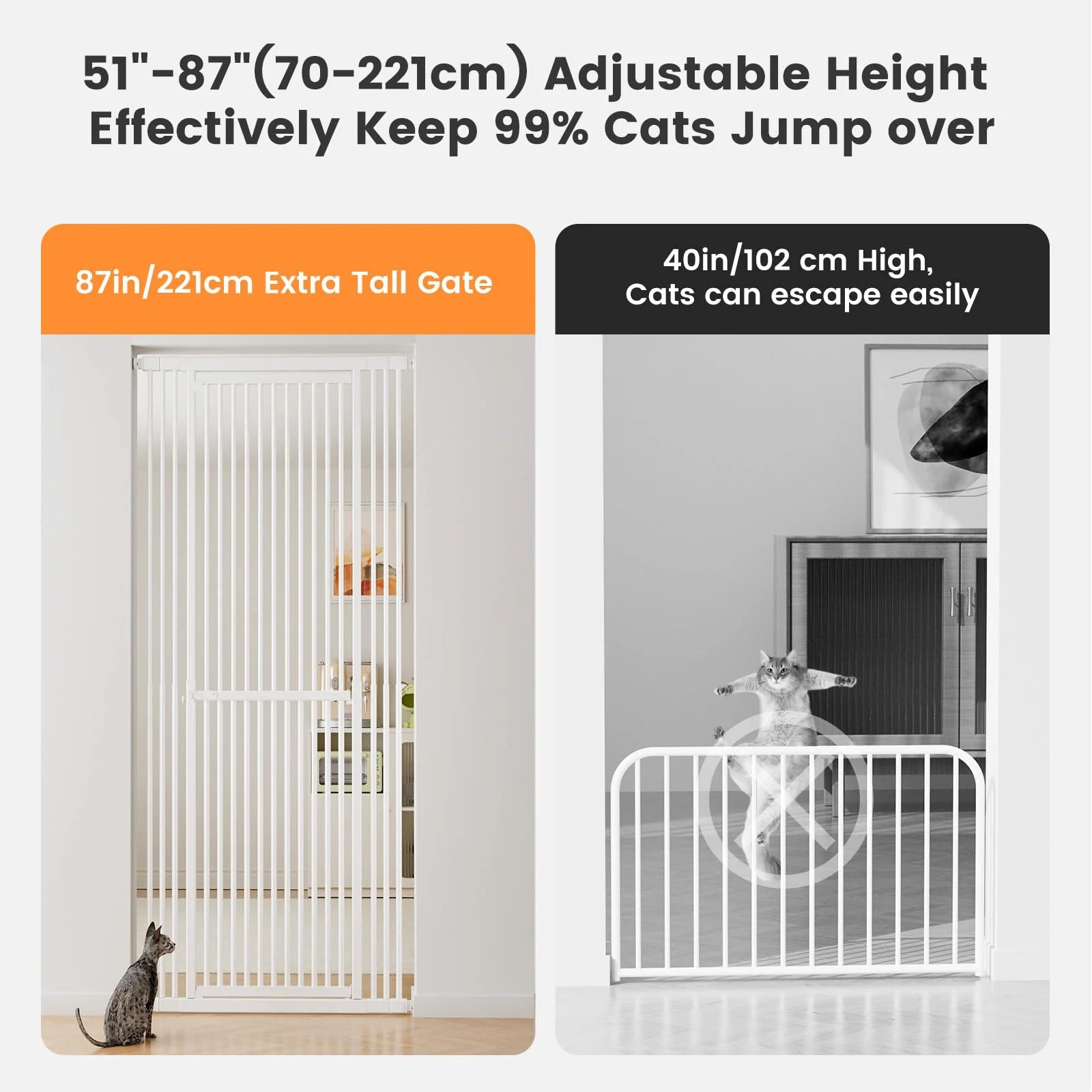 GARDNER PET Extra Tall Cat Gate 51"-87" - Wide Adjustable Safety Gate