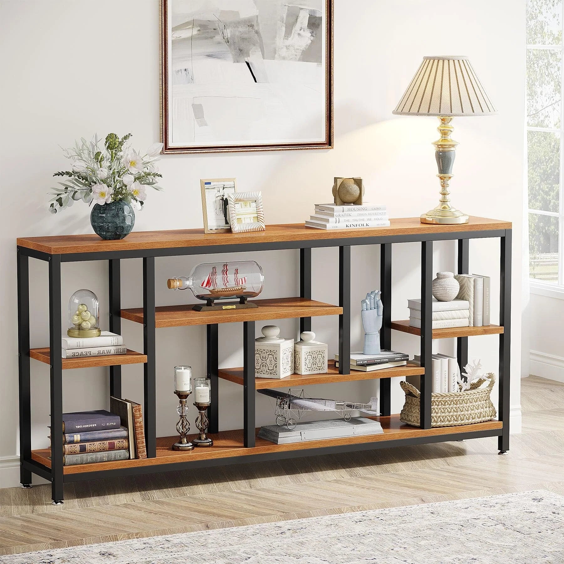 70.9 inch Console Sofa Table with Storage, 3-Tier Entryway Table for Hallway