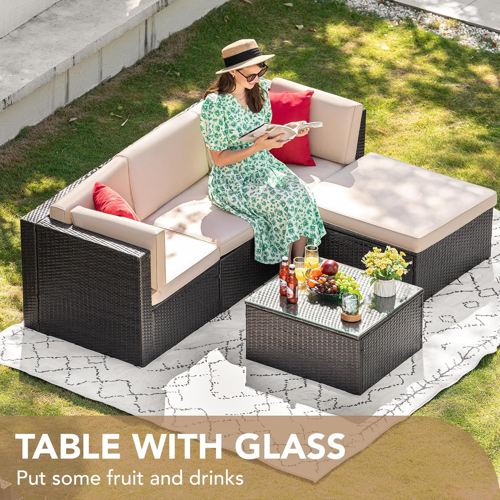 DEVOKO 5 Pieces All-Weather Patio Furniture Set with Cushions