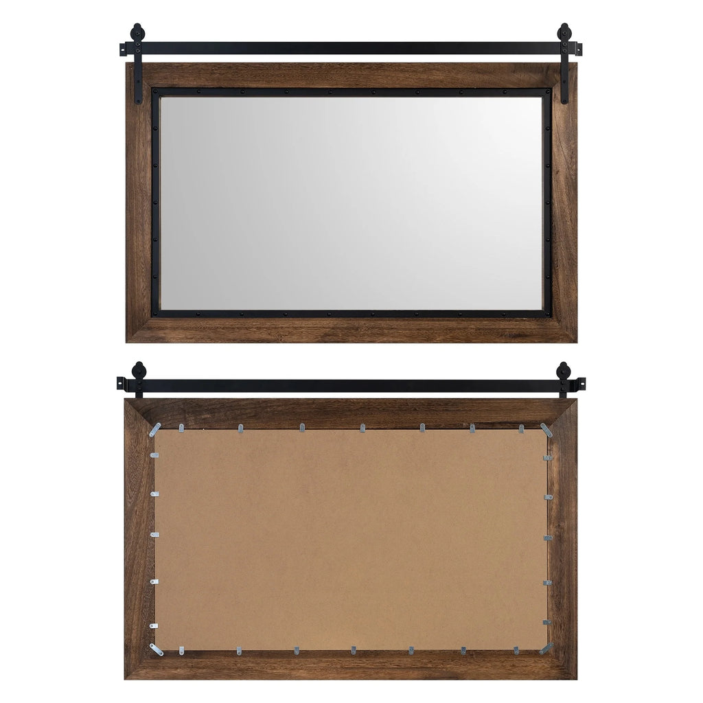 Farmhouse Barn Door Style Natural Wood Bathroom Vanity Wall Mirror