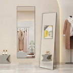 Full Length Mirror with Stand, Floor Mirror with Aluminum Alloy Frame for Bedroom, Standing Full Body Mirror for Wall, Cloakroom