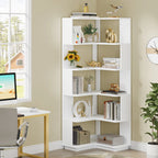 6-Tier Corner Book Shelf, 64.9Tall Freestanding Wood Industrial Bookcase Bookshelf