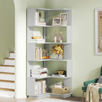 6-Tier Corner Book Shelf, 64.9Tall Freestanding Wood Industrial Bookcase Bookshelf