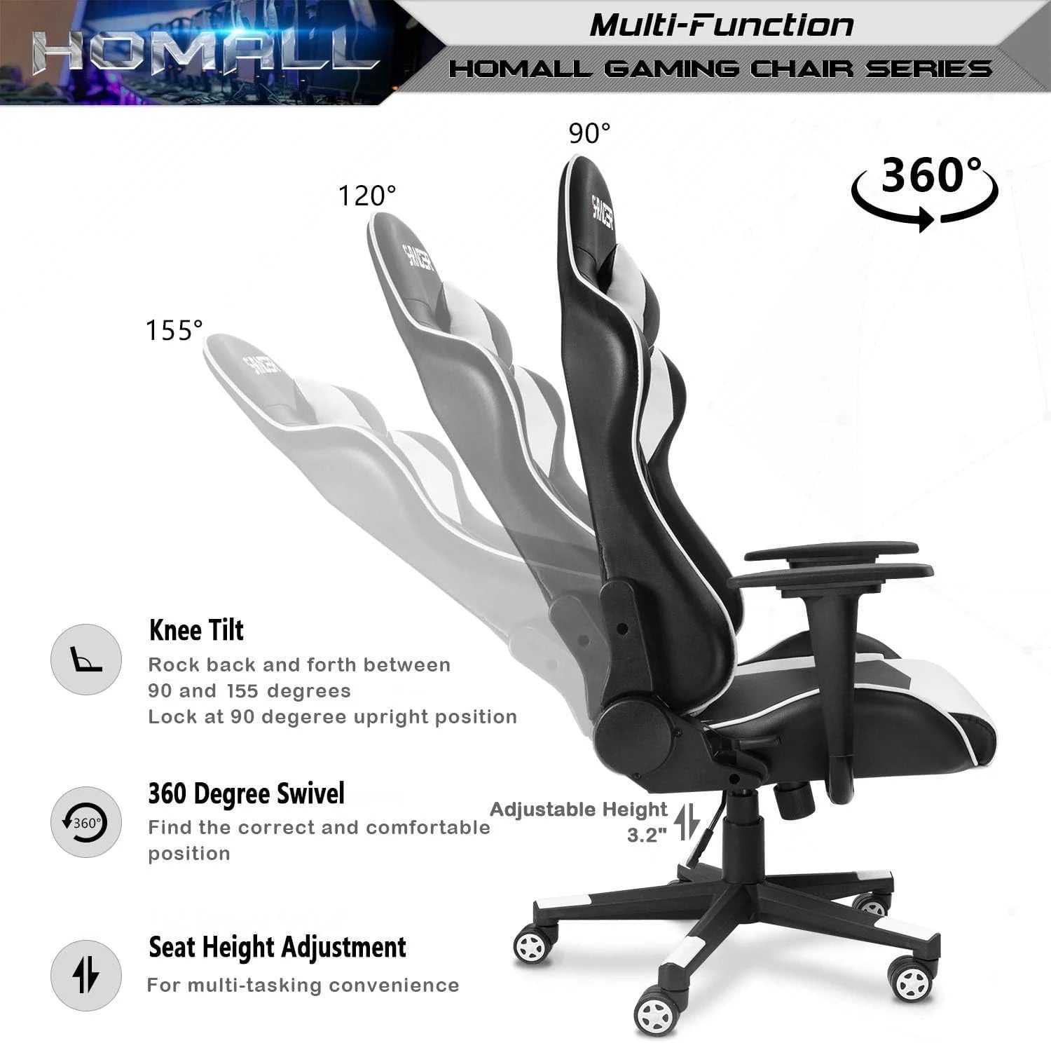 HOMALL Gaming Chair - Ergonomic Leather High Back Office Chair