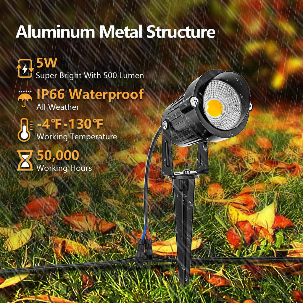 ZUCKEO All-in-One 5W LED Landscape Lighting Kit, 3000K 12-24V 8Pack