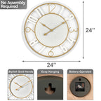 Sorbus Large 24 Decorative Round Wooden Analog Modern Wall Clock Battery Operated With Numeral Style Design