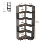 6-Tier Corner Book Shelf, 64.9Tall Freestanding Wood Industrial Bookcase Bookshelf