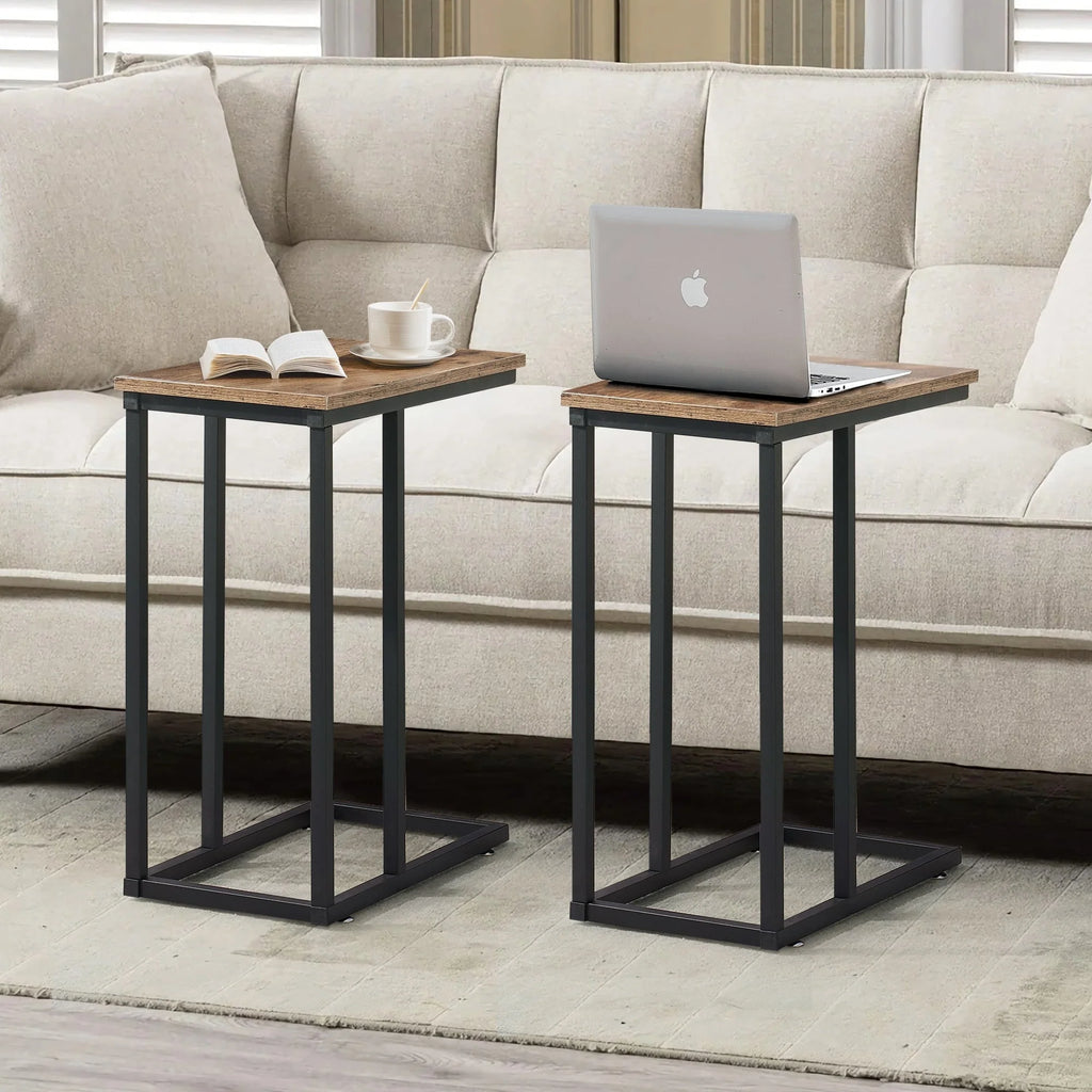 Javlergo Set of 2 C-Shaped Sofa Side Table, Small End Table for Living Room, Narrow Bedside/TV Tray Table