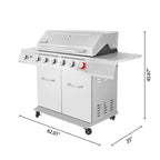 Stainless Steel Gas Grill, Premier 6-Burner Propane Grill with Sear Burner and Side Burner, 74,000 BTU, Cabinet Style, Outdoor BBQ Party Grill, Silver