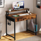 Moasis Small Computer Desk with Fabric Drawers and Monitor Stand