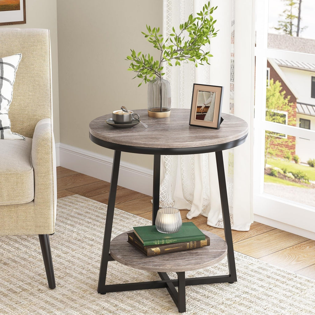 Industrial End Table, Round Side Table Table Small Coffee Accent Table