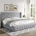 ALLEWIE Queen Size Lift Up Storage Bed with Wingback Headboard