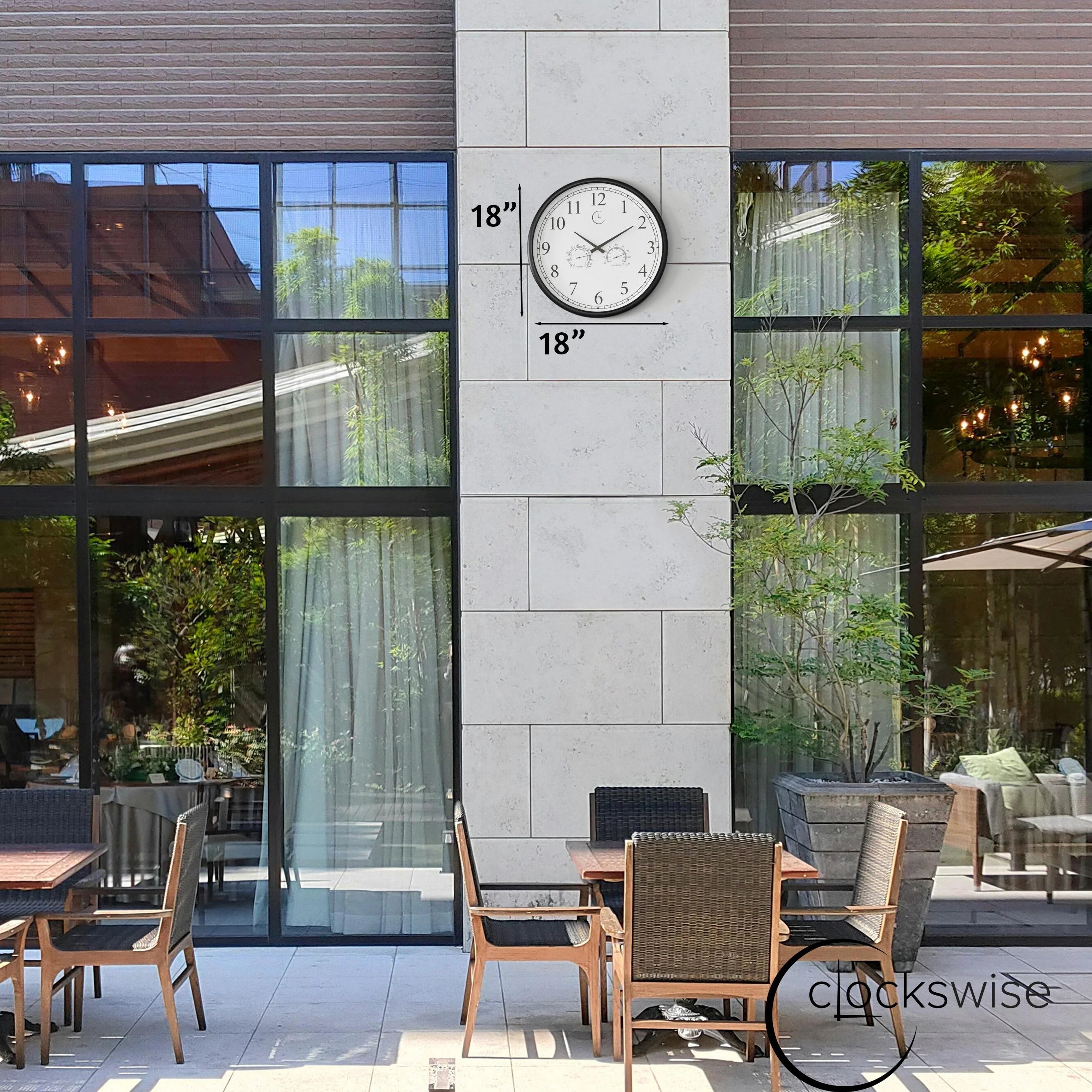 Large Outdoor Wall Clock Thermometer Combo, Waterproof Silent Garden Weather Station Home Indoor Patio Pool Black