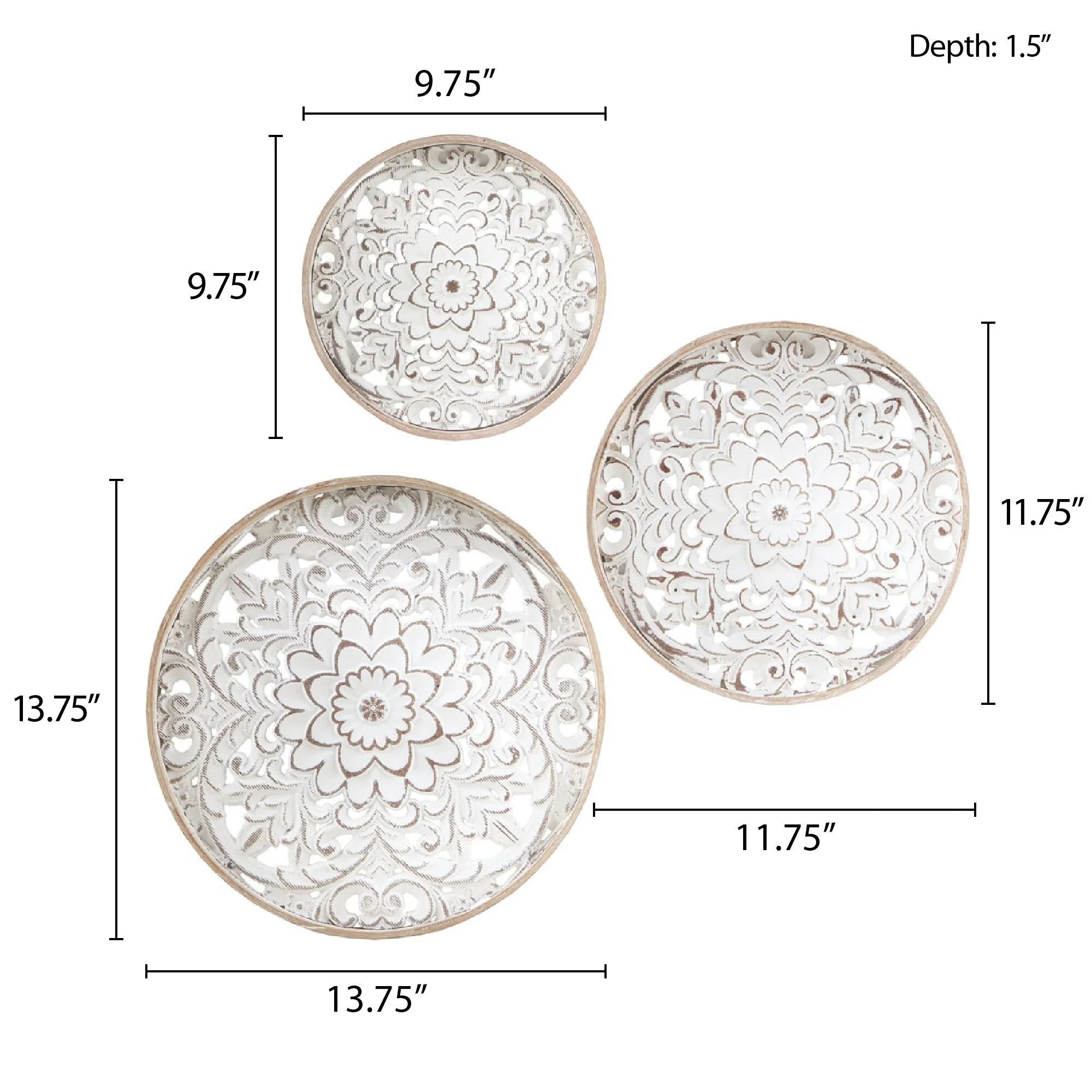 Madison Park Medallion Trio Distressed White Floral 3-piece Carved Wood Wall Decor Set