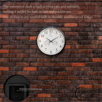 Large Outdoor Wall Clock Thermometer Combo, Waterproof Silent Garden Weather Station Home Indoor Patio Pool Black