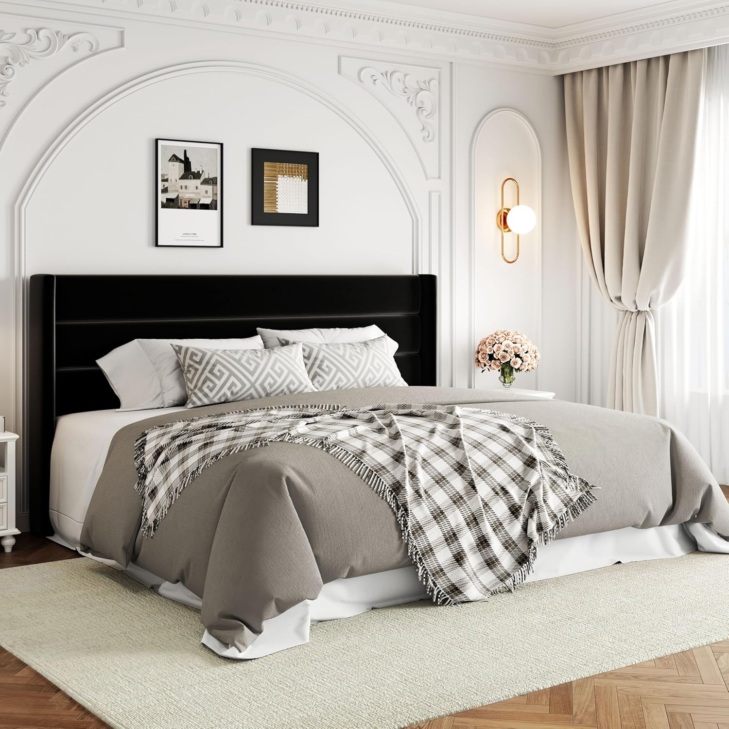 ALLEWIE Queen Size Lift Up Storage Bed with Wingback Headboard