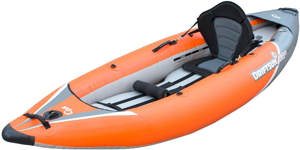 Rover 120/220 Inflatable Tandem White-Water Kayak with High Pressure Floor and EVA Padded Seats with High Back Support, Includes Action Cam Mount, Aluminum Paddles, Pump and More