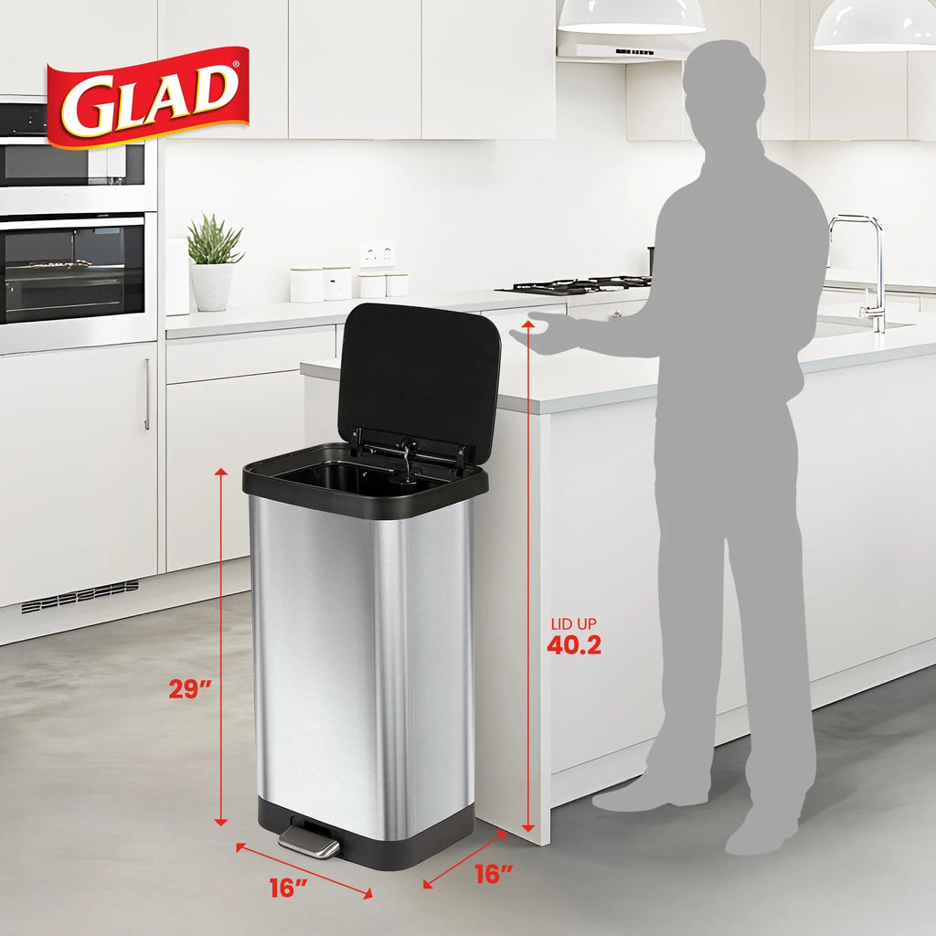 GLAD Stainless Steel 20 Gallon Step Trash Can with Odor Guard