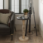 COZAYH Pedestal Small Drinking Table, Farmhouse Tray Top End Table, Distressed Finish, Traditional