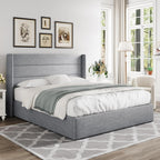 ALLEWIE Queen Size Lift Up Storage Bed with Wingback Headboard