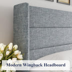 ALLEWIE Queen Size Lift Up Storage Bed with Wingback Headboard