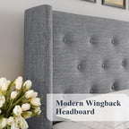 ALLEWIE Queen Size Lift Up Storage Bed with Wingback Headboard