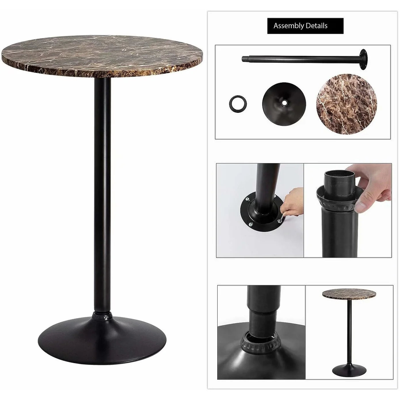 Homall Bistro Pub Table Round Bar Height Cocktail Table Metal Base MDF Top Obsidian Table with Black Leg 23.8inch Top - N/A