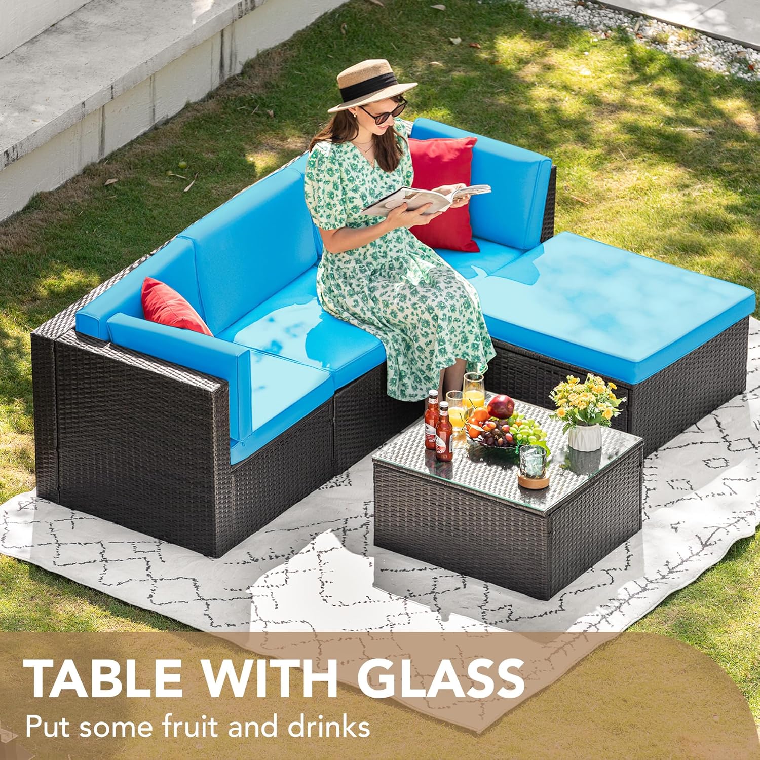 DEVOKO 5 Pieces All-Weather Patio Furniture Set with Cushions