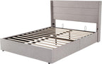 ALLEWIE Queen Size Lift Up Storage Bed with Wingback Headboard