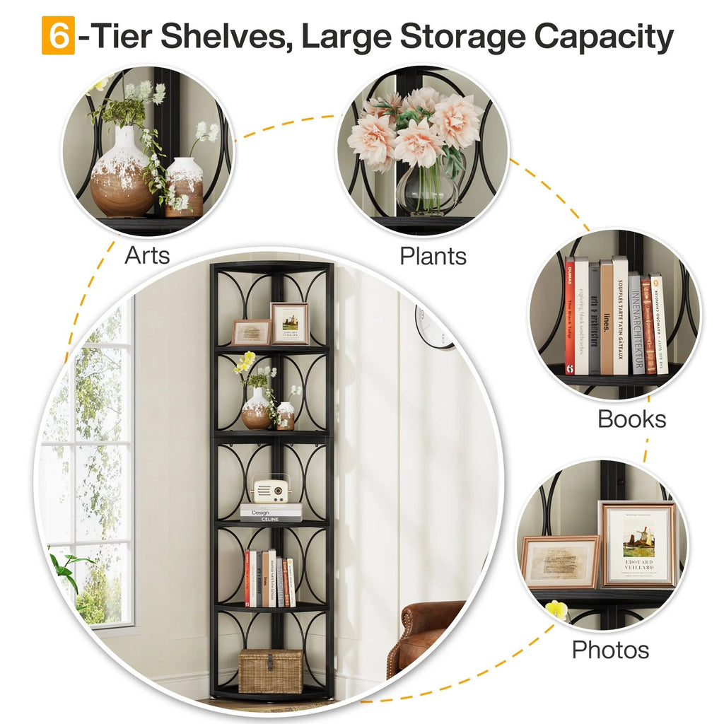 67 Tall Corner Shelf, Corner Bookshelf Bookcase Standing Shelving Unit