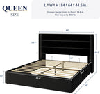 ALLEWIE Queen Size Lift Up Storage Bed with Wingback Headboard
