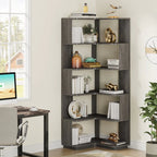 6-Tier Corner Book Shelf, 64.9Tall Freestanding Wood Industrial Bookcase Bookshelf