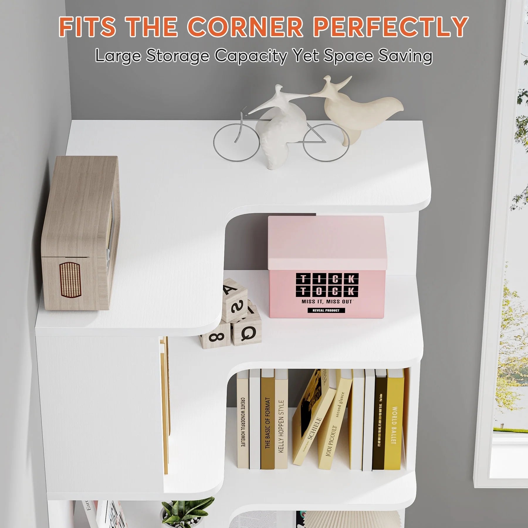 6-Tier Corner Book Shelf, 64.9Tall Freestanding Wood Industrial Bookcase Bookshelf