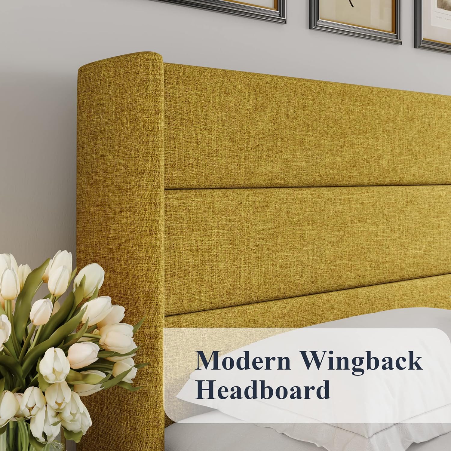 ALLEWIE Queen Size Lift Up Storage Bed with Wingback Headboard