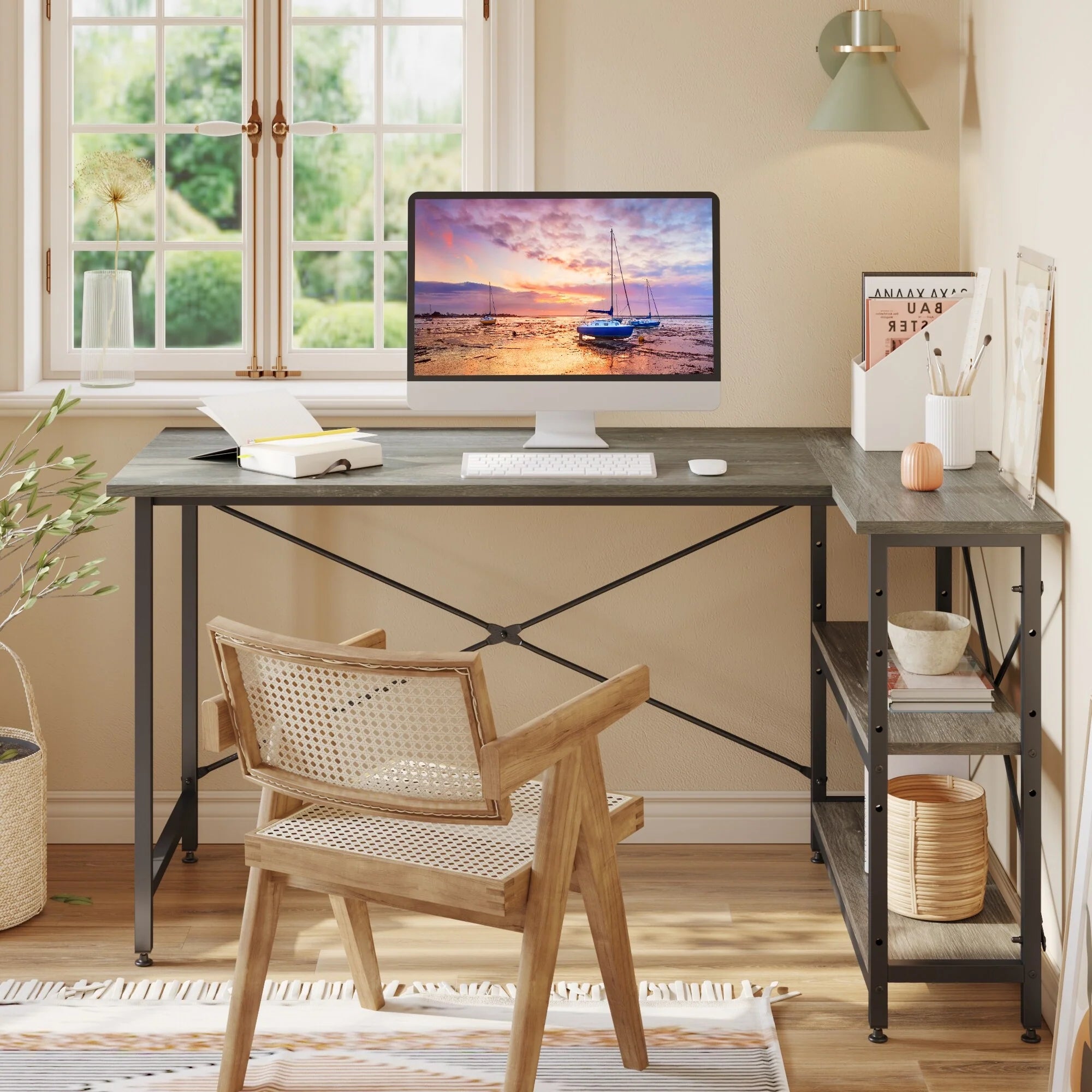 Small L Shaped Desk with Storage Shelves Corner Computer Desk