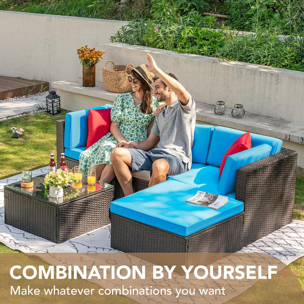 DEVOKO 5 Pieces All-Weather Patio Furniture Set with Cushions