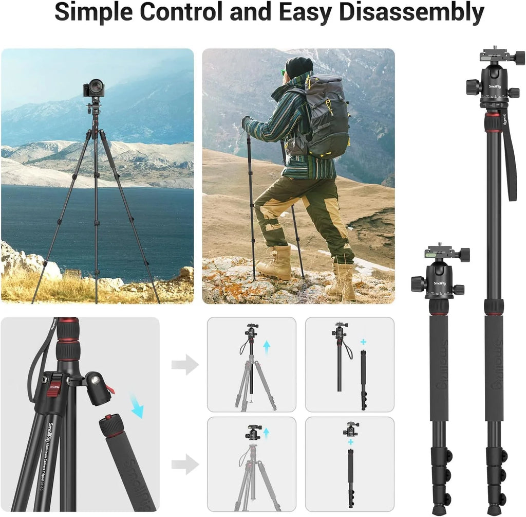 SmallRig Camera Tripod, 71" Foldable Aluminum Tripod/Monopod