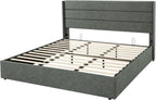 ALLEWIE Queen Size Lift Up Storage Bed with Wingback Headboard