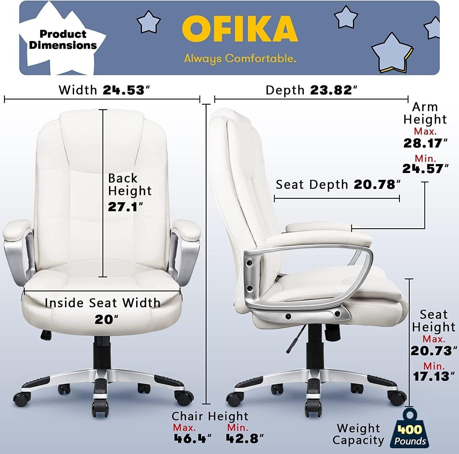 OFIKA Home Office Chair, 400LBS Big and Tall Computer Chair